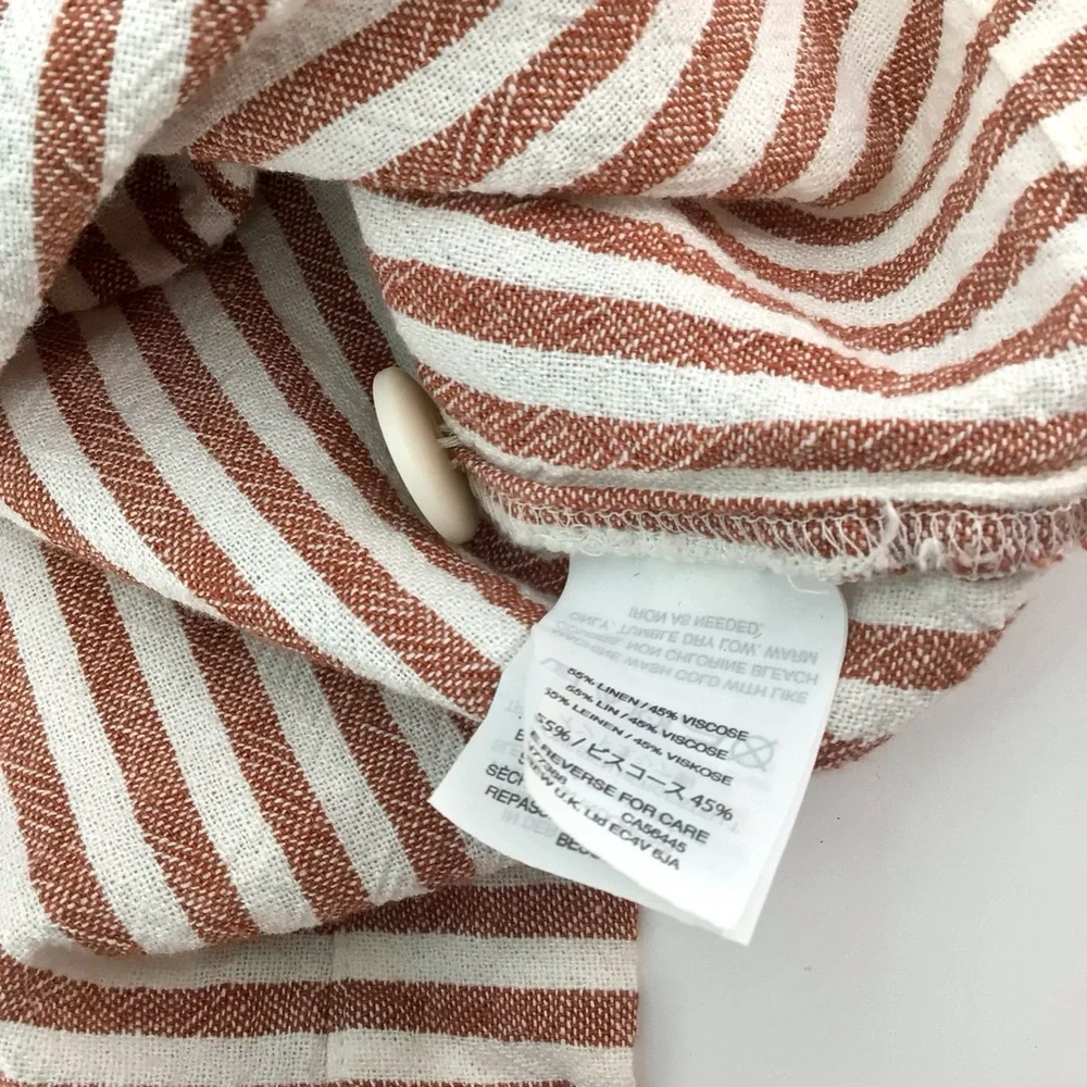 Madewell G5305 Rust White Stripe Play Button Back Linen Blend Dress Size Small - Picture 7 of 15